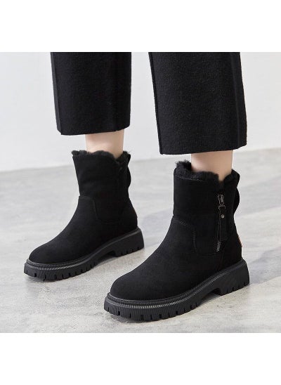 Buy 2023 Winter Womens Fleece-Lined Snow BootsBlack Black in UAE