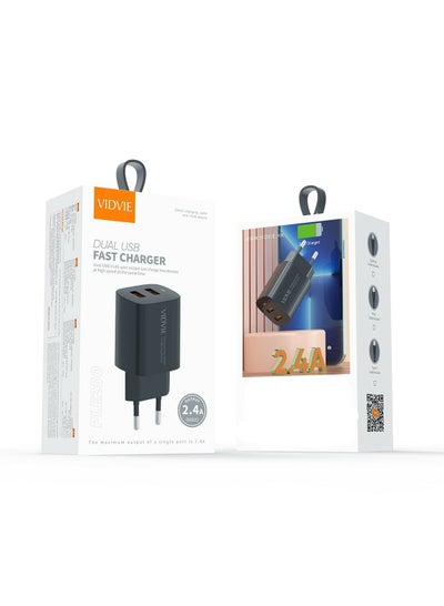 Buy VIDVIE Dual USB Fast Charger PLE250 Lightning (Black) in Egypt
