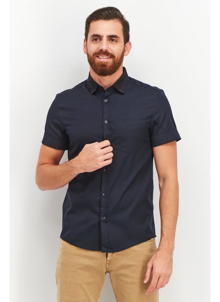 Buy Men Slim Fit Plain Short Sleeves Casual Shirt, Night Sky in UAE