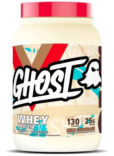 Buy GHOST Whey Protein Powder, Milk Chocolate - 2LB Tub, 25G of Protein - Flavored Isolate, Concentrate & Hydrolyzed Whey Protein Blend - Post Workout Shakes - Soy & Gluten Free in UAE