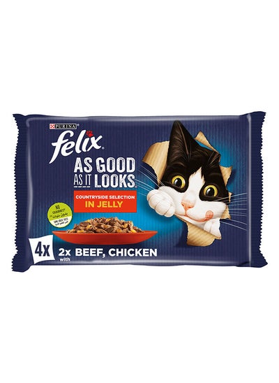 Buy Felix Beef And Chicken Wet Cat Food Pouch 4 Sachets White 85grams in UAE