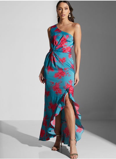 Buy One Shoulder Printed Ruffle Detail Dress in Saudi Arabia