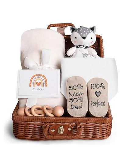 Buy Baby Gift Basket, Newborn Gift Set with Baby Baby Rattle, Newborn Baby Gift Set, Newborn Baby Gifts, Medium Baby Gift Basket Kit for Expecting Moms(WHITE) in UAE