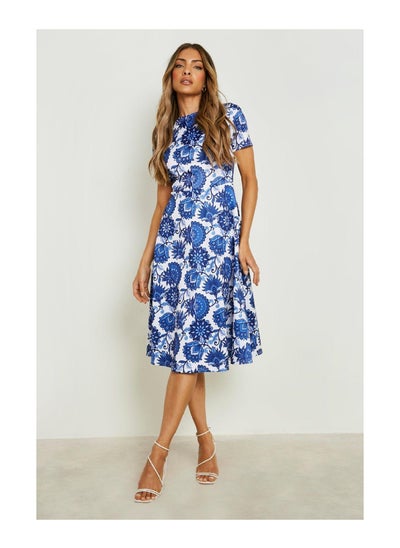 Buy Porcelain Pleat Detail Midi Skater Dress in UAE