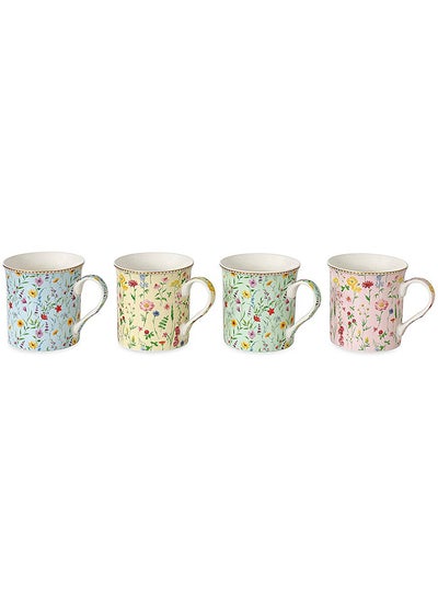 Buy Meadow China Mugs, Multicolour - 300ml, Set of 4 in UAE