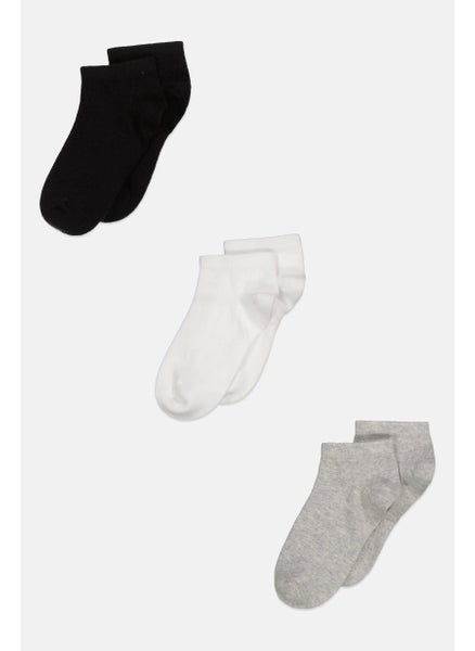 Buy Kids Girl 3 Pair Ankle Socks, White/Black/Grey in UAE