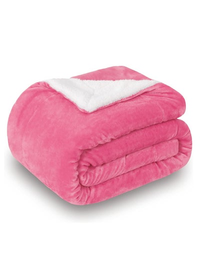 Buy Soft Sheep Reversible Sherpa Blanket King Size for Bed Throw Sofa Travel Flannel Blanket Pink 220x240cm in UAE