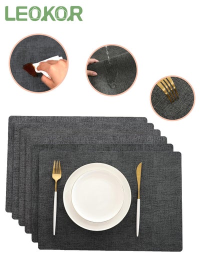 Buy Place Mats Set of 6 Heat Resistant Waterproof Oilproof Anti Slip Faux Leather Tablemats for Dining Table Dark Grey 43*30CM in Saudi Arabia