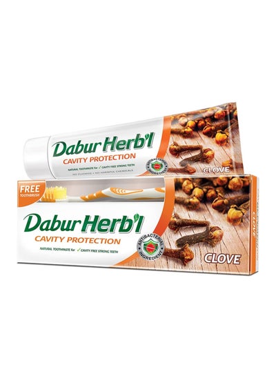 اشتري Dabur Herbal Cavity Protection Clove Toothpaste 140gm + Free Toothbrush Multicolor في مصر