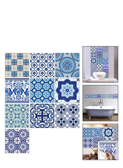 Buy 10pcs Adhesive Wallpaper Traditional Tile Stickers Backsplash Peel and Stick Waterproof Wall Stickers Removable Decals Kitchen Bathroom Decor in Saudi Arabia