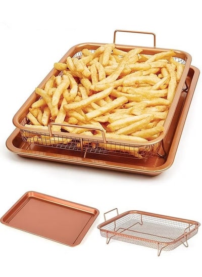 Buy Crisper Tray,2-Piece Non-Stick Rectangular Crisper Tray Set,Copper Oven,Frying Basket And Baking Sheet,Dishwasher Safe,Heat-Resistant in Saudi Arabia