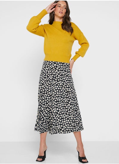 Buy Split Hem Printed High Waist Skirt in UAE