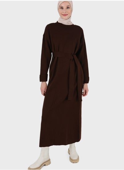 Buy Belted Round Neck Dress in UAE