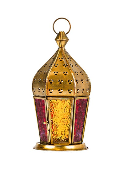 اشتري HilalFul Arabian Antique Red And Yellow Glass Decorative Candle Holder Lantern | For Home Decor in Eid, Ramadan, Wedding | Living Room, Bedroom, Indoor, Outdoor Decoration | Islamic Themed | Moroccan في الامارات