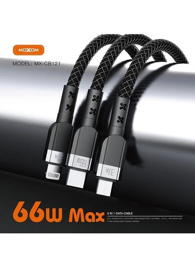 Buy 66w Fast Charging Braided 3 In 1 USB Cable for iPhone 14 Pro Max 13 Pro Max and Samsung Galaxy S23 Ultra S22 Ultra MX-CB121 in UAE