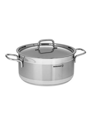 Buy Korkmaz stainless steel deep pot 18/10 size 24 * 12 cm in Saudi Arabia