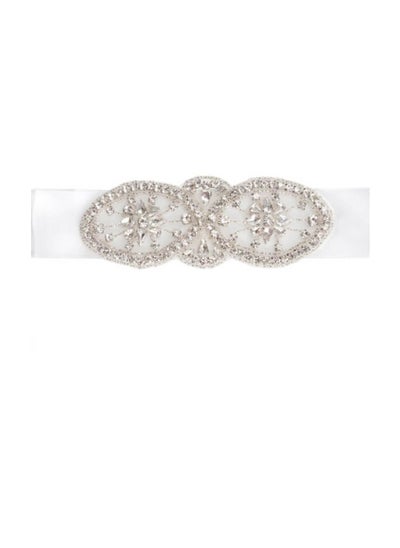 Buy Wedding Dress Belts White Satin Sash w/Crystal Rhinestone Design in UAE