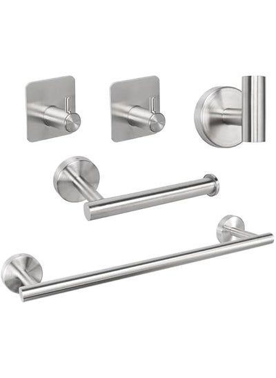 Buy 5 pcs Bathroom Hardware Set, Thick Stainless Steel Bath Towel Bar Set Including Towel Rack for Bathroom+Toilet Paper Holder+3 Robe Towel Hooks Wall Mount (Brushed Nickel) in Saudi Arabia