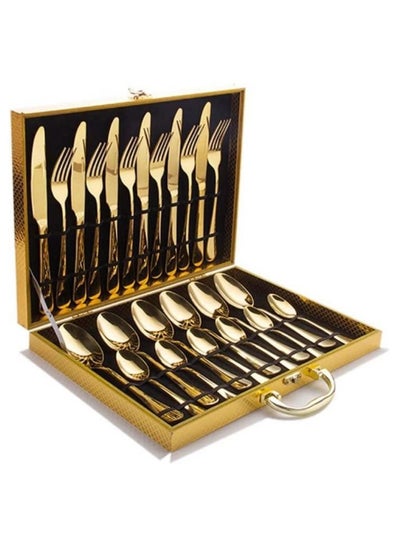 اشتري 24-Piece Stainless Steel Cutlery Set Golden في الامارات