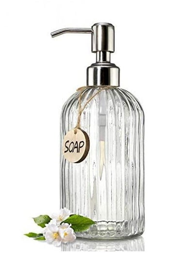 Buy Transparent Refillable Glass Liquid Hand Soap Dispenser Rust Proof Stainless Steel Pump Kitchen Bathroom Accessories Home Office in UAE