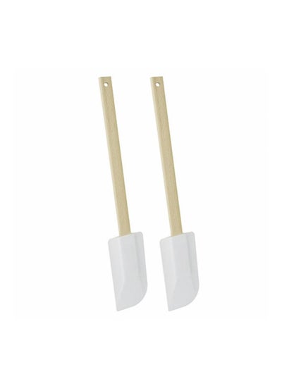 اشتري Plastic 2 Spatulas PE Blade-Wooden Handle-Brown,White في الامارات