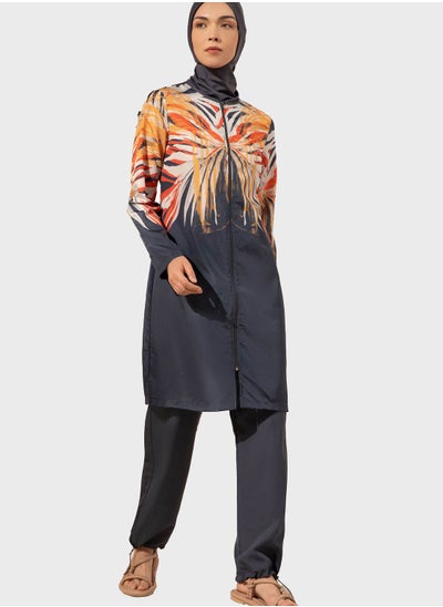 Buy Printed Zip Detail Burkini Set in UAE