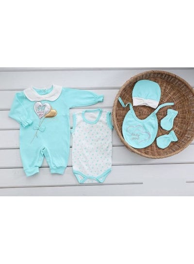 Buy New Born Baby Jumpsuit (5 PCs) Set - 1813TOL Turquoise in Egypt