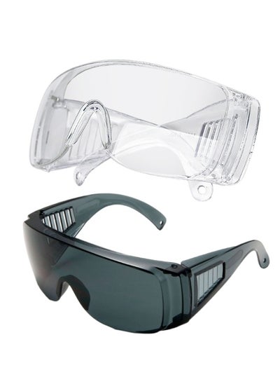 Buy Safety Goggles 2 Pcs Anti-Fog Dust-proof Scratch-proof Splash-proof Chemical Wrapped Eye Protection Nurse Worker Architect Clear/Black in Saudi Arabia