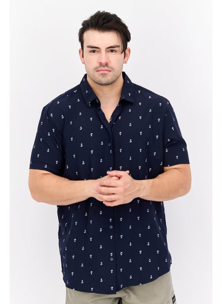 Buy Men Regular Fit Short Sleeve All Over Printed Casual Shirt, Navy/White in Saudi Arabia