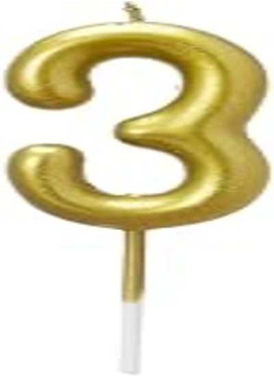 Buy Large Birthday Celebration Candle Designed With Number Three Shaped And Long Holder Stick Glitter Design Specially Made For Birthday Cake Decoration - Gold in Egypt