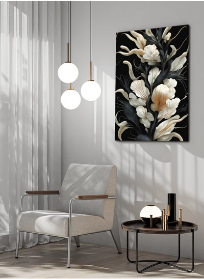 Buy Framed Canvas Wall Art Stretched Over Wooden Frame, Elegant Flowers Abstract Painting in Saudi Arabia