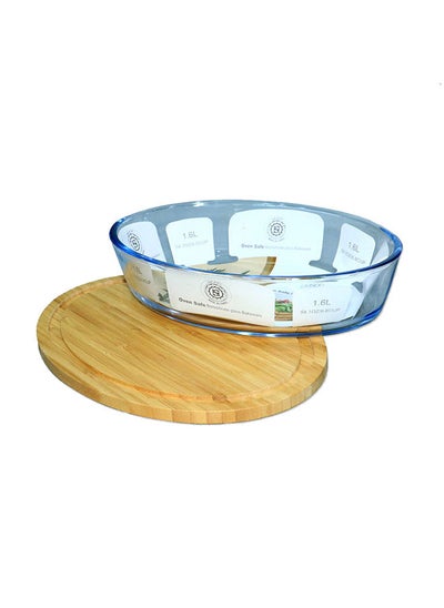 Buy Oven Tray Glass Oval With Lid Wooden in Saudi Arabia