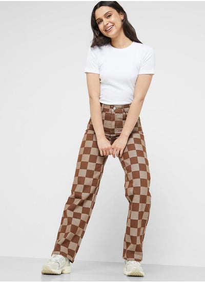 Buy Checkered Mom Fit Jeans in UAE