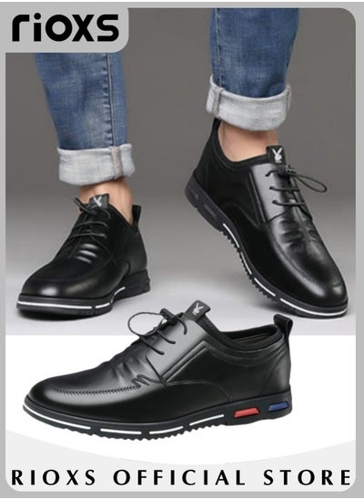 Buy Men's Business Formal Casual Leather Shoes Lace-Up Round Toe Fashion Oxford Shoes With Low Heel in UAE