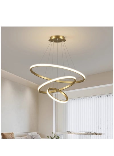 Buy 3 Rings Modern LED Chandelier, Pendant Lamp LED Ceiling Lighting Fixtures Living Room Farmhouse Kitchen, Adjustable Height Chandeliers for Dining Room Bedroom Hallway , Smart Lamps(Gold) in Saudi Arabia