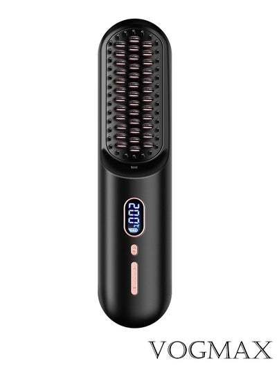 Buy Wireless Hair Dryer And Styler Hair Straightener Brush Hair Straightener Brush With Tempreature Control Black in Saudi Arabia