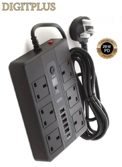 Buy Digitplus Universal Ultra High Speed Socket 3M Plug Adapter With Self-Timer 6 Power Outlets, 5 USB Ports and A PD Port, Black in Saudi Arabia