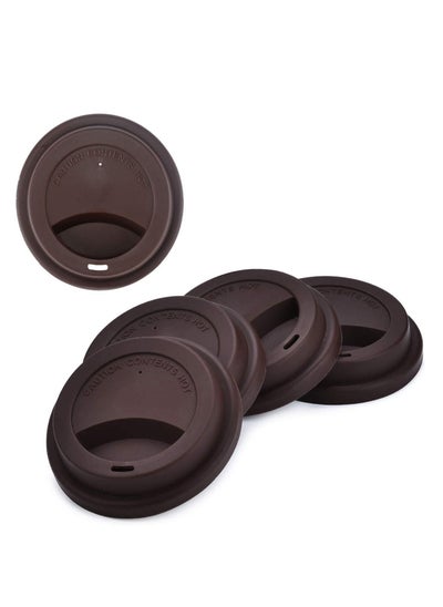 اشتري Silicone Coffee Cup Lid Set of 5, Thinner Softer Lids for Various Cups, Reusable Travel Mug Covers 12oz/16oz 1.0 Oz/pc Cover (Brown) في السعودية