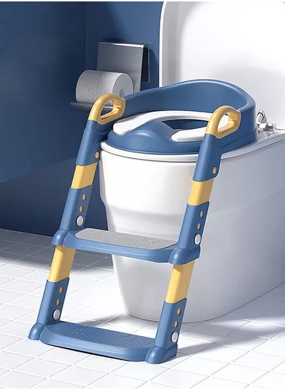 اشتري Potty Training Seat with Step Stool Ladder Potty Training Toilet for Kids Boys Girls Comfortable Safe Potty Seat with Anti-Slip Pads Folding Ladder Blue في السعودية