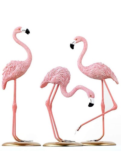 اشتري 3 Pcs Set Flamingo Statue Ornaments Mini Ins Style Resin Sculpture Statue Home Wedding Gifts Desk Ornament Decoration Pink في السعودية