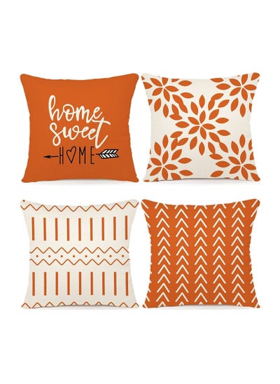 Buy Throw Pillow Cover Fall Decor for Home Modern Sofa Throw Pillow Cover Decorative Outdoor Linen Fabric Pillow Case for Couch Bed Car 45x45cm Orange 18x18 Set of 4 in UAE