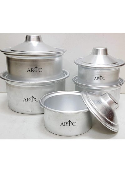 Buy 10 Pieces Genuine Quality Aluminum Cookware Set - Silver (5Pcs Pot, 5Pcs Lid) in UAE