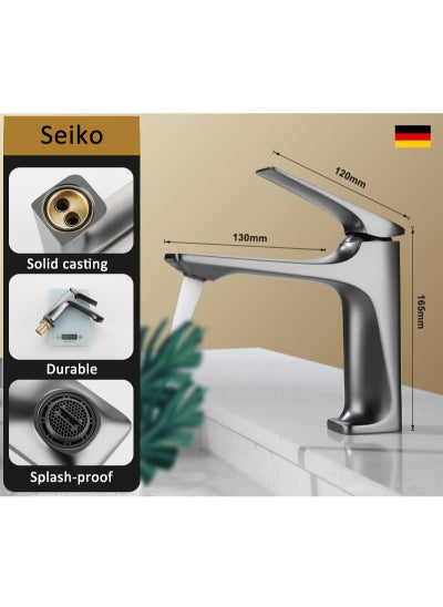 Buy Stainless Steel Faucet Suitable for Kitchen Bathroom Hot and Cold Water Wash Basin Household Single Hole Basin with 60cm Hose Grey in Saudi Arabia