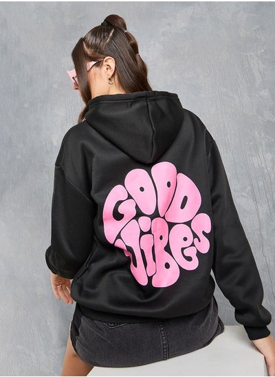 اشتري Back Slogan Print Regular Fit Hoodie في السعودية