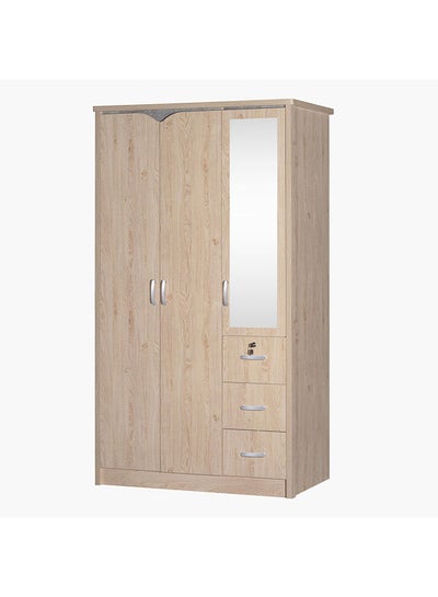 Buy Fiji 3-Door 3-Drawer Wardrobe With Mirror And Lock 55x208x120 cm in UAE