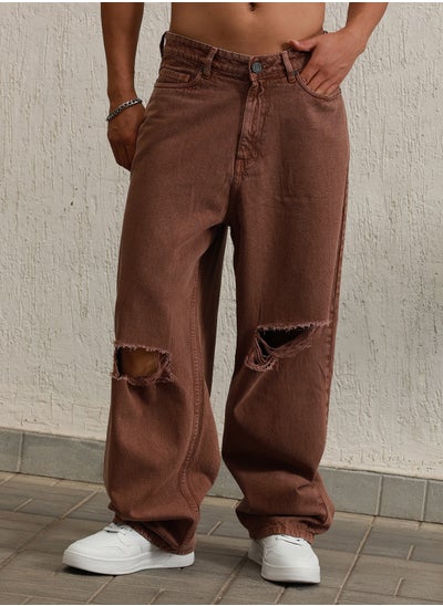 اشتري Brown Relaxed Fit 100% Cotton Mid-Rise Jeans في الامارات