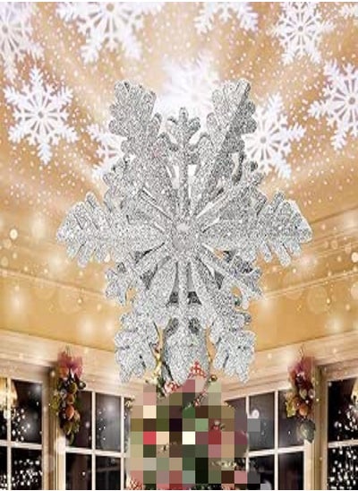 اشتري Decoration Tree Topper Lighted Star Tree Topper with Rotating Snowflake Projector Lights 3D Glitter Hollow Star Tree Topper for Festival Tree Decorations في الامارات