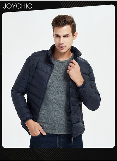 Buy Men's Down Jackets & Coats Lightweight Light Full Zip Up Puffy Puff Bubble Insulated Winter Warm Hooded Coat Outdoor Travel Slim Fit Puffer Jacket  Navy Blue in UAE