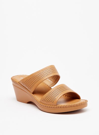 Buy Textured Slip On Sandals with Wedge Heels in UAE