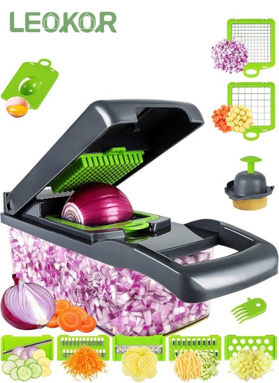 اشتري 12 In 1 Veggie Chopper Slicer Cutter Food Dicer with Container Hand Guard Draining Basket في السعودية